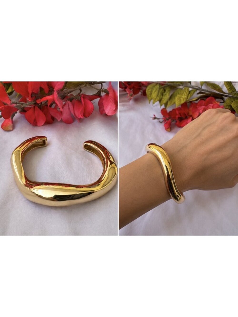 Nordstrom Open Edit Jumbo Shiny Rounded Wavy Cuff Toggle Bracelet Goldtone NEW